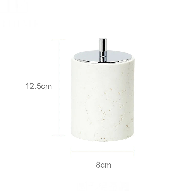 ensemble daccessoires en travertin beige pour salle de bain
