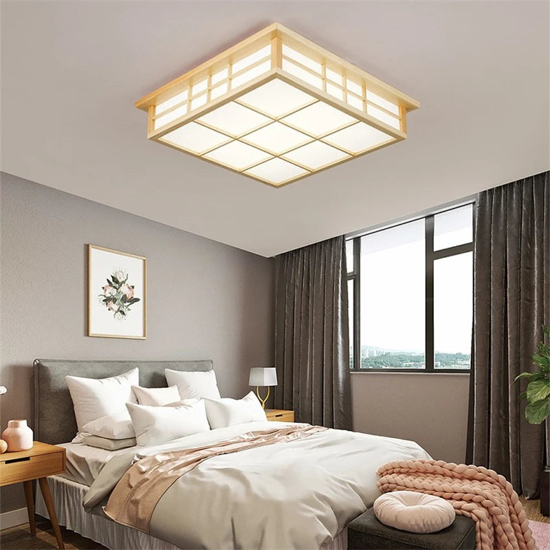 plafonnier carré en bois japonais led pour cuisine restaurant