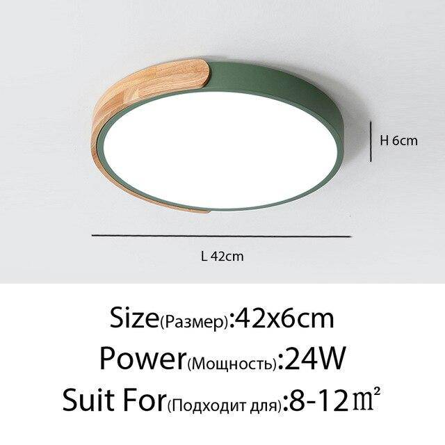 Plafonnier LED rond en métal et bois arrondi Macaron